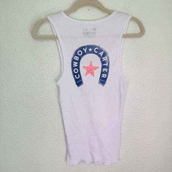 Beyonce Cowboy Carter Tank Top Medium Horseshoe White Ribbed CCT 2025 Tour Merch - Picture 2 of 10